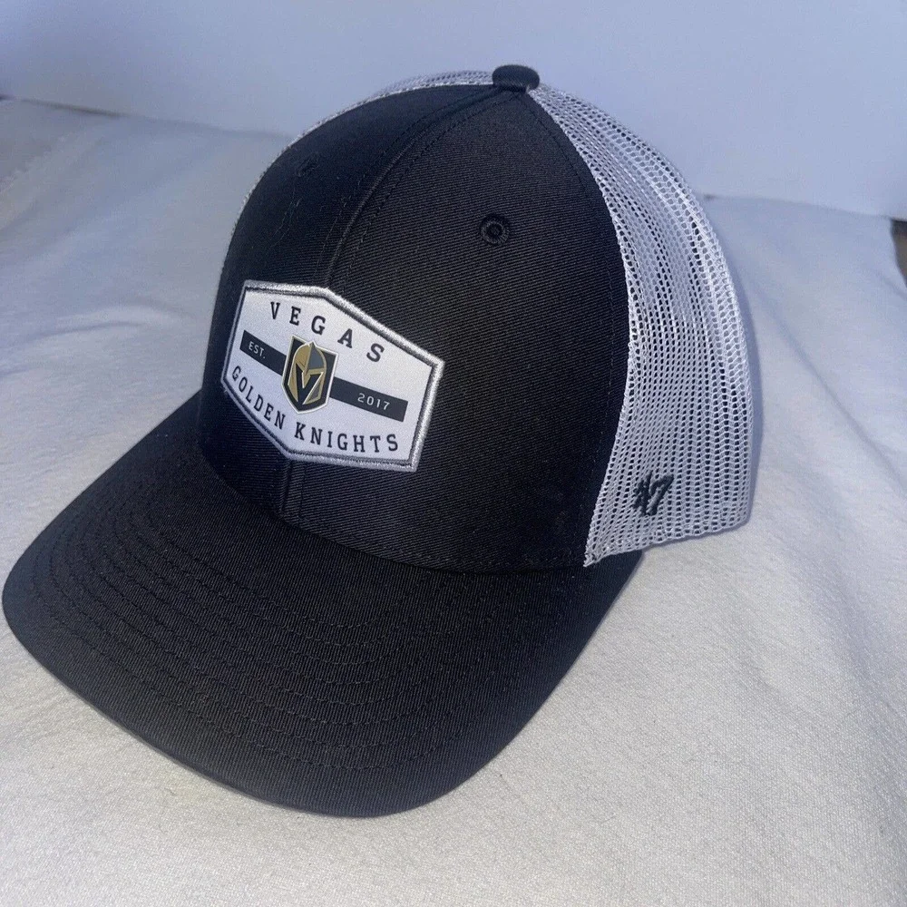 Vegas Golden Knights NHL '47 Brand Black Adjustable SnapBack Back Hat White Mess - Picture 9 of 11